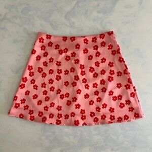 Hot Pink Flower Silky Mini Skirt